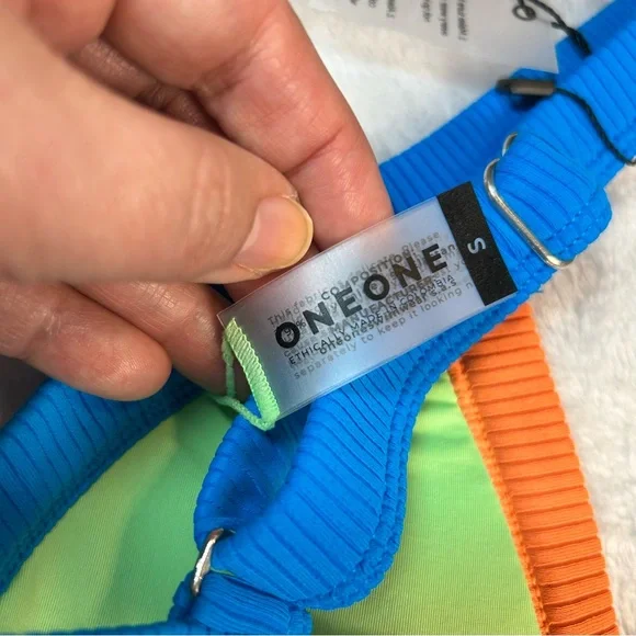 NWT One One Free People swimwear bikini top & bottom Small color block 2 piece - Picture 12 of 16